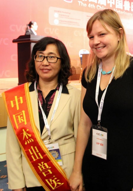 Professor Fei Rong Mei pictured with Heather Bacon, Veterinary Welfare Education and Outreach Manager, Jeanne Marchig International Centre for Animal Welfare Education