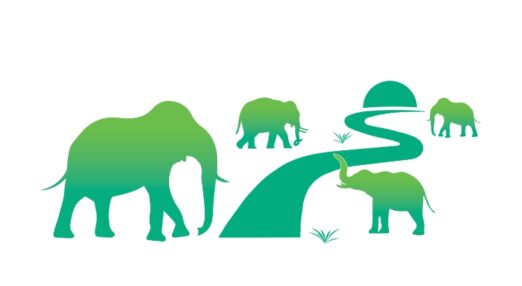 Animation image of three elephants in forest